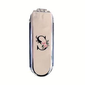 TEMU 2-in-1 실버 플레이트 접이식 빗 & 메이크업 미러 - 휴대용 두피 마사지 빗, 꽃 모양의 A-Z 디자인, 휴대용 여행용 헤어 도구, 사무실, 학교로 돌아가는 선물, 디자인, 쉽게 청소 가능한 소재