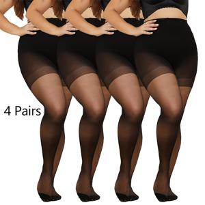 TEMU 1/2/3/4쌍 여성용 플러스 사이즈 시스루 팬티스타킹, 하이웨스트 컨트롤 탑 타이츠, 강화 발가락 소프트 블랙 양말, 통기성 얇은 데일리 스타킹, 여성 속옷 및 양말