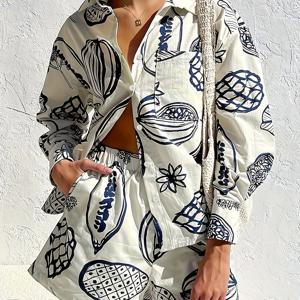 TEMU 여름 과일 프린트 루즈핏 셔츠 & 반바지 세트