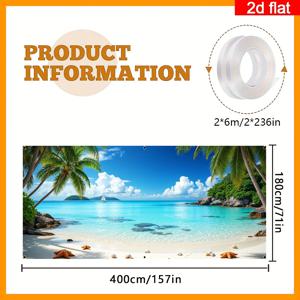 TEMU 2D 플랫, 2D 플랫 - 2D 도어 배너 2D 플랫, 2D 플랫 - 2D 도어 배너 2D 플랫 배너, 1개, 웰컴 서머 차고 문 배너, 폴리에스터 재질, 햇볕이 가득한 하와이 해변 패턴의 대형 파티 배너, 하와이 해변 파티에 적합