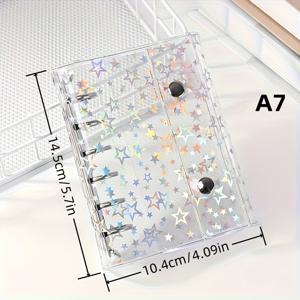 TEMU 1개 투명 PVC 커버 (레이저 별 포함) & 6링 바인더 A6 노트북 - 학교 및 사무실에 적합 (A6/A7/M5 사이즈)