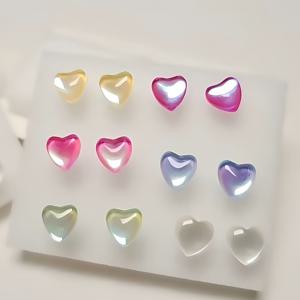 TEMU 플라스틱 핀이 있는 유리 레진 스터드 귀걸이 12개, 다채롭고 스타일리시한 디자인의 하프 비즈