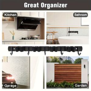 TEMU 스테인리스 스틸 금속 도구 정리대, 4단 선반과 5개 후크, 다기능 벽걸이 수납장, 걸레, 빗자루, 정원 도구, 차고 장비용 수납 선반