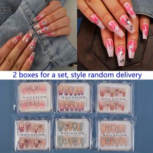TEMU 화려하게 포장된 선물 상자, 랜덤 스타일 배송. 48개 인조 손톱 세트 포함. 중간 길이의 프레스온 네일 팁은 라인스톤으로 장식되어 여성에게 적합하며 네일 아트에 완벽합니다.
