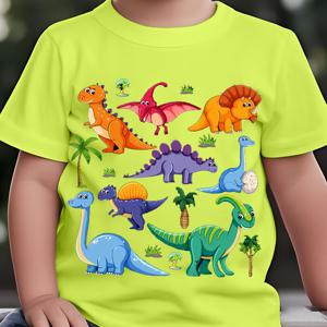 TEMU 어린이용 공룡 티셔츠 - 소년 & 소녀 유고기 동물 그래픽 티, 스테고사우루스, 트리케라톱스, 프테로다크트일 - 부드럽고 통기성 좋은 원단 라운드넥 셔츠 (1-8세) - 생일 파티 의상 또는 일상복, 편안한 디자인, 가벼운 캐주얼 웨어, 어린이를 위한 패션 의류