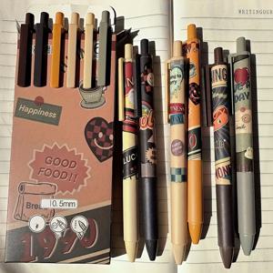 TEMU 귀여운 빈티지 젤 펜 6개입, 부드러운 필기감을 위한 0.5mm 검정 잉크 리트랙터블 젤 펜, 카와이 문구, 다이어리 쓰기 및 사무실 또는 학교 용품에 적합