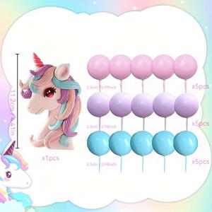TEMU 생일 케이크 장식을 위한 다양한 색상의 유니콘 케이크 토퍼 16개, 유니콘 테마 파티에 완벽 (핑크, 블루, 퍼플)