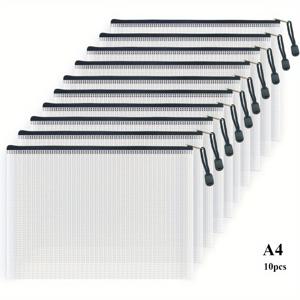 TEMU 10개입 지퍼 문서 가방, A4 레터 사이즈, 플라스틱 메쉬 파우치, 사무실 학교 수집용 최고의 제품, 보드게임 보관, 가정용 정리 가방