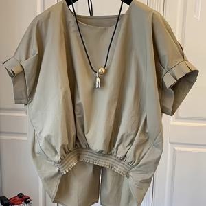 TEMU 여성용 넥리스 여름 박쥐날개 티셔츠, 패셔너블한 신축성 밑단 풀오버 반팔 셔츠, 활용도 높고 우아한 블ouses