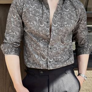 TEMU 남성용 슬림핏 페이즐리 프린트 긴팔 셔츠 - 1866 363 에디션, 기계 세탁 가능 사계절 버튼업 셔츠 클래식 칼라 캐주얼 및 포멀웨어, 다재다능한 패턴 | 스타일리시한 구조