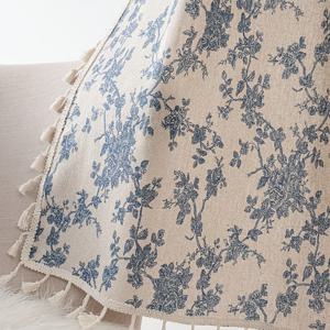 TEMU 빈티지 블루 로즈 스테인드글라스 창문 커튼, 술 장식 트림 포함, 침실, 거실, 주방, 다이닝룸, 카페용, 사계절 가정용 커튼