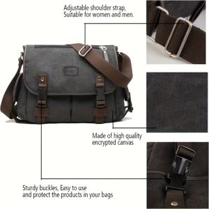 TEMU 대형 빈티지 북백 - 노트북 호환 가능, 조절 가능한 크로스백 (남녀공용), 버클 잠금 장치, 학교, 여행, 캐주얼용