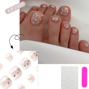 TEMU 24개 실버 글리터 나비 시퀸 발톱 네일 아트 조각, 달콤하고 멋진 완전 커버리지 인조 손톱, 여성 및 소녀용 카테고리: 프레스 타입 인조 손톱