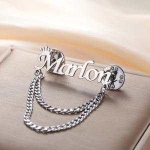 TEMU 맞춤형 패션 체인 이름 레이디 브로치, 개인 맞춤 왕관 이름 라펠 핀, 스테인리스 스틸 간편하고 우아한 이름판 브로치, 여성 및 남성을 위한 트렌디한 주얼리