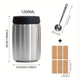 TEMU 1개의 보관용 항아리와 함께 선물 2개 받기(숟가락 + 라벨 스티커), 304 스테인리스 스틸, 압력 펌프 진공 밀봉, 빛, 수분 및 낙하로부터 보호, 커피콩, 견과류 및 곡물 저장에 적합한 주방 보관 용품