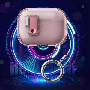 TEMU TPU 안전 잠금 클립 케이스, 애플 에어팟 4 3 프로 호환, 원 프레스 자동 반동 퀵 버클, 쉽게 열리는 투명 보호 케이스, 키 후크 로프 포함, 방탄 로프가 있는 투명 보호 커버, 에어팟 프로2 보호 커버, 여성과 소녀를 위한 완벽한 선물