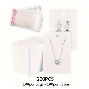 TEMU 200개 종이 주얼리 디스플레이 카드 - 패션 목걸이, 귀걸이 DIY 공예 및 소매용 주얼리 포장 (100개 디스플레이 카드 + 100개 OPP 백 포함)