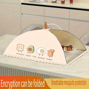 TEMU 2025 신제품 만화 음식 프린트 테이블 커버 - 통기성 모기 방지 접이식 주방 보관 커버, 계란 & 디자인, 내구성 있는 원단 및 탄소강 프레임으로 남은 음식 보호, 먼지 및 곤충 차단, 기발한 홈 데코, 튼튼한 구조, 야외 식사용