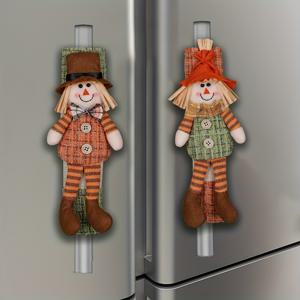 TEMU 2개 세트, 추수 축제 냉장고 손잡이 커버, 가을 허수아비 디자인 탈착식 기기 노브 보호대, 정전기 방지 직조 핸들 커버, 추수감사절 홈 키친 장식 및 가을 테마 파티용