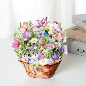TEMU 우아한 3D 종이 바구니 디자인과 나비와 꽃이 함께한 꽃 팝업 카드 1개. 생일, 어버이날, 크리스마스, 추수감사절, 결혼식, 약혼식과 같은 특별한 날에 완벽한 인공 꽃다발입니다.