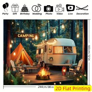 TEMU 2D 플랫, 2D 플랫 - 2D 플랫, 2D 플랫 - 캠핑 숲 장면 디자인의 폴리에스터 소재 2D 플랫 배너, 휴일, 이벤트, 스튜디오 장식, 홈 파티 등 다양한 기념 행사에 적합