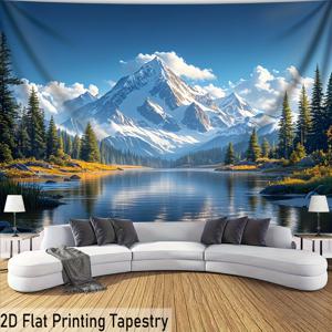 TEMU 2D 플랫 - 2D 플랫 - 호수, 눈이 덮인 산, 숲의 자연 풍경이 특징인 대형 태피스트리가 폴리에스터 섬유에 인쇄되어 있습니다. 생일 선물로 좋고, 방 장식, 파티 장식에 적합합니다.
