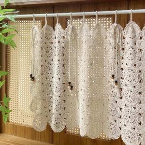 TEMU 빈티지 스타일의 숏 커튼 1개, 베이지색의 속이 빈 원형 디자인, 주방 캐비닛 또는 카페 창문에 적합, 홈 데코에 완벽