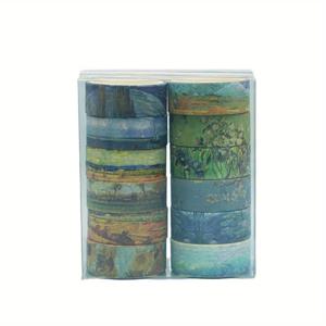 TEMU 12롤 세트, 반 고흐 스타일 와시 테이프, 스크랩북, 불렛 저널링 및 공예에 적합, 1.5*200cm (0.6*78.7In)