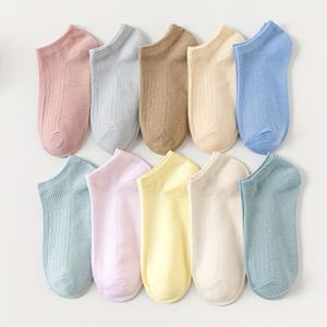 TEMU 여성용 얇은 단색 숏 삭스 10켤레 세트 (봄/여름용), 트렌디하고 활용도 높은 컬리지 스타일의 로우컷 보트 삭스