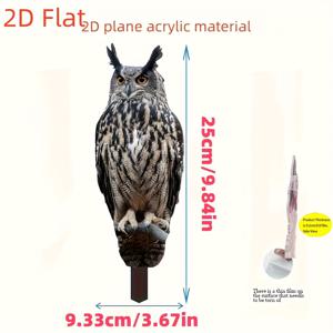 TEMU 2D 평면, 실감나는 플라스틱 정원 올빼미 장식품 (야외 잔디밭 및 정원용), 배터리 불필요, 귀 모양 디자인 및 고양이 새 장식