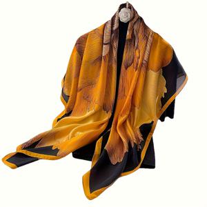 TEMU 43.3인치 스타일리시 플라워 프린트 실크 스퀘어 스카프 퍼플 얇은 통기성 실키 쇼울 캐주얼 다용도 선스크린 헤드스카프 타월 히잡 반다나 스카프