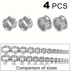 TEMU 4개 스테인리스 스틸 스크류 핏 이어 게이지 터널 익스팬더 바디 피어싱 더블 플레어 이어링 플러그 스트레칭 3-25mm