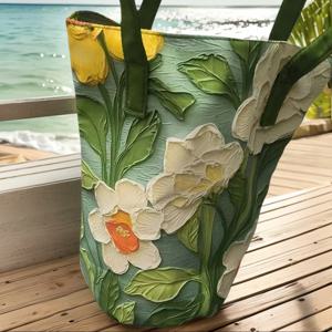 TEMU 꽃무늬 다용도 대용량 버킷백 고정 어깨끈, 조절 불가능한 여름 외출 핸드백