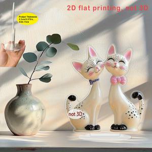 TEMU 사계절 선물용 귀여운 점박이 고양이 테마 장식품, 휴일 방, 집, 정원, 사무실 장식에 적합한 2D 플랫 아크릴 장식, 어버이날, 크리스마스, 부활절, 집들이 선물, 독특한 2D 플랫
