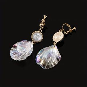 TEMU 휴가 스타일 컬러풀 쉘 태슬 클립 귀걸이, 피어싱 없이도 착용 가능한 비치 풀 파티 여행용 클립