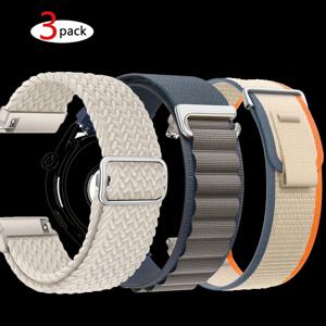 TEMU 22mm 및 20mm 사이즈의 나일론 시계 밴드 3개 세트. Samsung Galaxy Watch 7/6/5/4 (44mm 및 40mm) 및 Galaxy Watch 6/4 Classic (47mm, 43mm, 42mm, 46mm)와 호환되며, Huawei Watch GT 4/3/2에도 적합합니다.