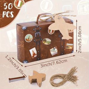 TEMU 태그와 끈 종이 선물 상자가 있는 빈티지 월드 미니 여행 가방 사탕 상자 팩 50개, 3x2x1.2인치, 여행, 결혼식 장식, 생일, 기념일에 적합