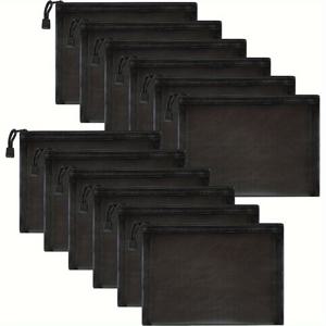 TEMU 12개 지퍼형 나일론 메시 가방 세트, 다용도 메이크업 및 연필 케이스, 화장품, 학용품 및 여행용품으로 적합, 블랙 및 화이트 색상으로 제공, 나일론 메시 소재