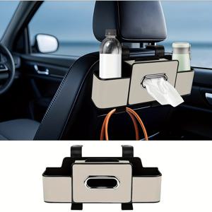 TEMU 자동차 뒷좌석 정리함 (컵 홀더, 휴대폰 거치대, 티슈 케이스, 차량 시트 등받이용 수납 후크 포함); 휴대폰, 간식, 음료, 핸드백 등을 보관할 수 있는 다용도 차량 정리함, 대부분의 차량에 적합