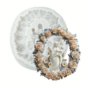 TEMU DIY 종교 사진 프레임 몰드 - 유럽식 꽃 장식 디자인, 비독성 플라스터·클레이·레진 공예용 몰드 - 결혼식, 세례, 부활절, 크리스마스 장식 - 쉬운 탈형 및 재사용 가능한 홈 데코, 정교한 디테일, 정밀 제작, 공예 애호가를 위한 휴일 장식