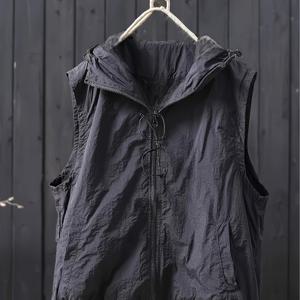 TEMU 여성용 경량 민소매 후드 지퍼업 조끼 - 캐주얼 봄/여름 아우터웨어, 조절 가능한 끈이 있는 후드, 매일 입기 좋은 기계 세탁 가능한 레귤러 핏, 부드러운 질감 원단