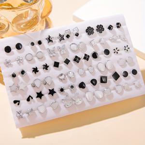 TEMU (스타일 랜덤) 72개 세트 패셔너블 토끼 하트 딸기 벚꽃 꽃 별 및 기타 기하학적 요소 스터드 귀걸이 대형 세트 여성 데일리 파티룩 및 친구 선물용으로 적합