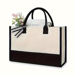 TEMU 기본 토트백, 대용량으로 간편하고 클래식하며 결혼식, 생일, 해변, 휴가에 완벽합니다. 여성, 어머니, 선생님, 친구, 신부 들러리에게 훌륭한 선물입니다.