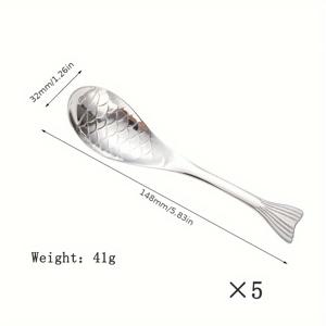 TEMU 304 스테인리스 스틸 스푼 5개 세트: 창의적인 만화 물고기 스푼, 디저트 스푼, 수프 스푼, 밥주걱, 금도금 젓가락 스푼