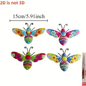 TEMU 2D 평면, 2D FLAT 철제 금속 벌 야외 벽 장식 4개, 벌 야외 울타리, 발코니, 마당, 농장 장식 - 전기 필요 없음, 야외 장식 | 생동감 넘치는 벌 아트 | 철제 구조, 벌 장식, 2D 평면