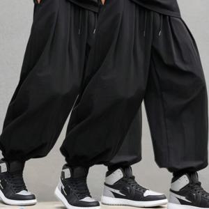 TEMU 2pcs 남성용 캐주얼 드로스트링 스웨트 팬츠 - 포켓이 있는 울트라 루즈핏, 여름 통기성 아이스 슬리키 섬유 재질 냉각 팬츠, 야외 통근용 편안한 탄력 있는 허리 밴드 조깅 팬츠, 남녀 공용 다용도 패션 긴 바지, 조깅 팬츠, 남녀 공용 의류, 탄력 있는 허리 밴드 바지, 통기성 재질
