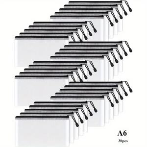 TEMU 메쉬 지퍼 파우치 지폐 사이즈 (블랙, 30개입), 학교, 사무실, 여행, 퍼즐 & 게임 정리를 위한 메쉬 지퍼 문서 가방