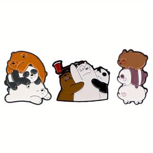 TEMU 귀여운 캐릭터 백팩 브로치 세트 3개, 가방과 서류가방용 액자형 에나멜 핀