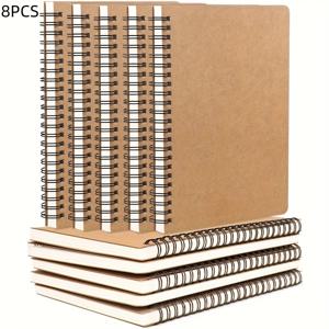 TEMU 스파이럴 노트북 A5 줄무늬 8권 세트 두꺼운 종이 작업, 공부, 메모용 크래프트 브라운 120페이지/60장 대량 구매