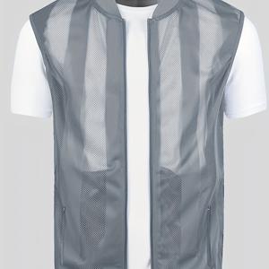 TEMU 남성용 경량 통기성 메쉬 조끼 - 슬리브리스 여름 야외 하이킹, 캠핑 및 낚시 조끼, 지퍼 프론트, 통기성 메쉬 디자인으로 시원한 편안함, 낚시 조끼 | 캐주얼 스타일 조끼 | 비스트레치 재질